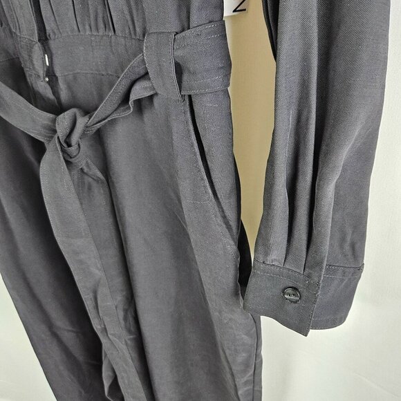 NEW NWT Nine West Black Belted Utility Jumpsuit Long Sleeve Medium Pockets - Picture 6 of 14
